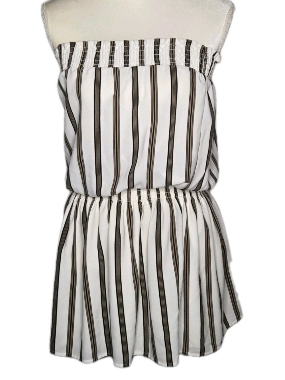 Veronica M. Strapless Striped Dress Sz Medium Lined Smocked Waist & Neckline